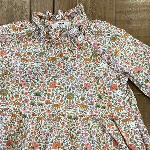 Cyrillus jungle animal floral print dress girls 3T ruffled collar side button